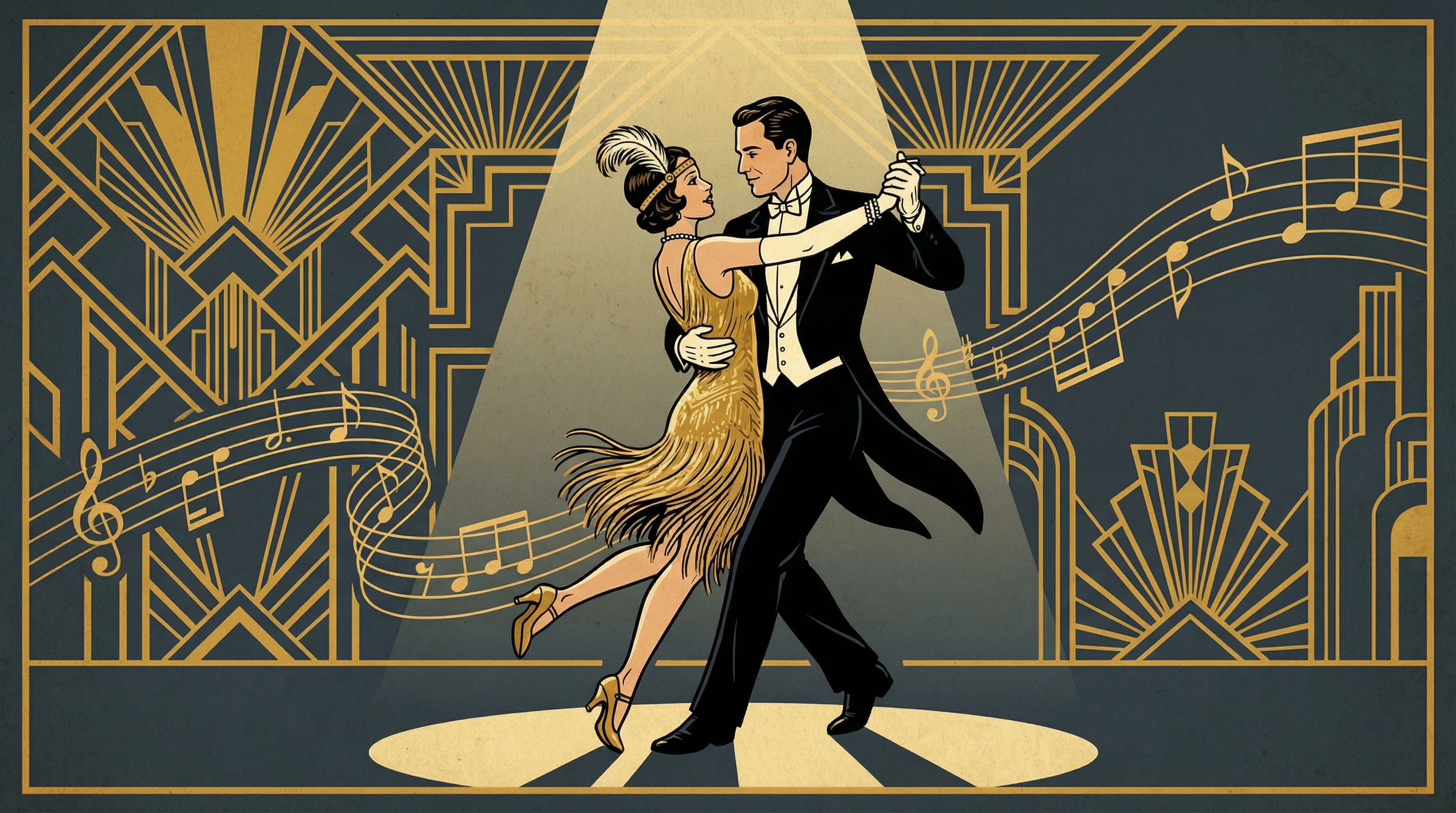 Art Deco风格摇摆舞插画 - 乐游棋牌leg 的动感之美